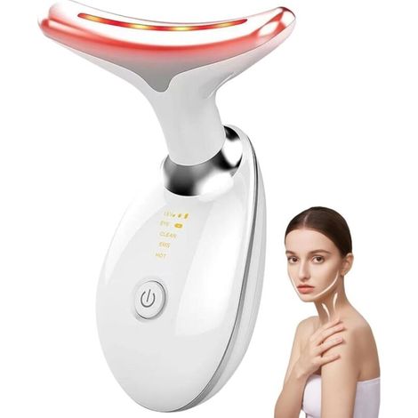 Appareil de massage facial et cervical, 7 couleurs LED multifonction, soin visage et cou, blanc (1/5)