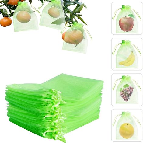 100 pièces, sacs de protection des fruits, 15 x 20cm sacs en filet pour arbres fruitiers sac en maille de couverture de fruits avec sacs de barrière