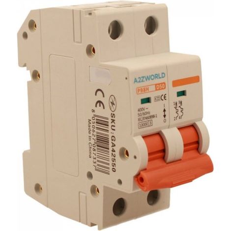MCB Interruttore Magnetotermico Automatico Curva D 2P 2M 10000A D50A AC 400V IP20 IEC60898-1 PB8H