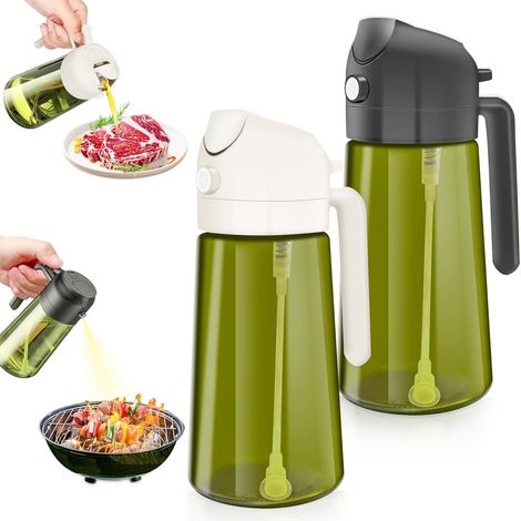 Pulvérisateur d'huile 2 en 1 - Flacon pulvérisateur d'huile de cuisson - Bouteille de vinaigre et d'huile multifonction scellée, 470ml (Blanc+Noir) (1/5)