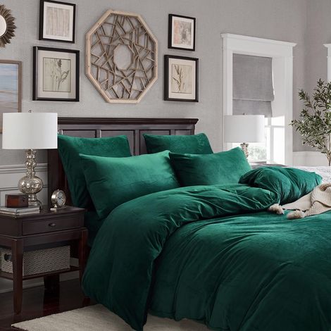 Parure de lit d'hiver en peluche chaude 220x200 cm Vert clair Doublure en flanelle et en polaire Toucher moelleux et chaud Housse de couette double face avec fermeture éclair (1/5)