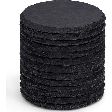 Set de 8 tasses rondes en ardoise noires - 4 pouces / 10 cm avec base résistante aux rayures - parfait pour la maison, le Bureau, la cuisine, parfait pour un mariage ou un caprice (1/5)