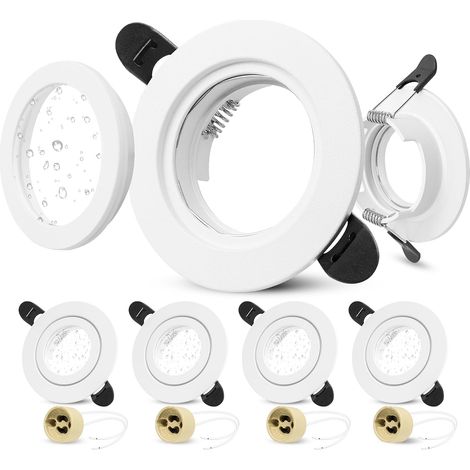 Lot de 4 Spot LED Encastrable 230V IP65 Cadre Avec Douille GU10, Spots de Plafond Trou de Montage ø58-75mm, Rond Aluminium GU10 Spot LED Salle de Bain, Blanc (1/5)
