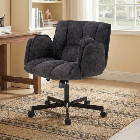 Drehbarer Bürostuhl mit Rollen, höhenverstellbar, klappbare Armlehnen, schwarz OKMYHOME (1/5)
