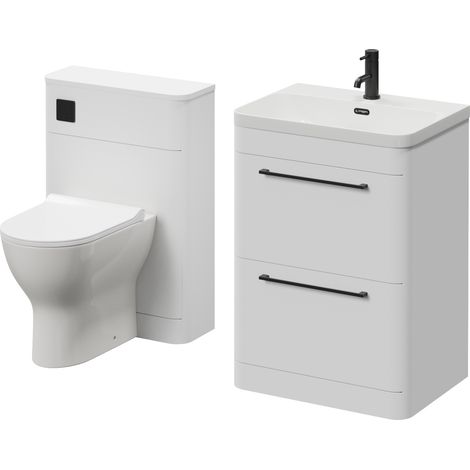 Oslo Gloss White 1150mm Vanity Unit Toilet Suite with Fina Basin - 1150mm - Matt Black 320mm HandleWith Jubilee Toilet Pan and Seat