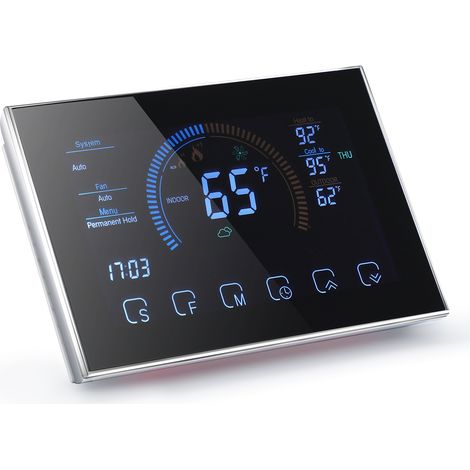 Thermostat intelligent WiFi pour pompe à chaleur, écran LCD 4,8 pouces couleur, programmable, compatible Alexa, pour maison, bureau et hôtel (1/5)