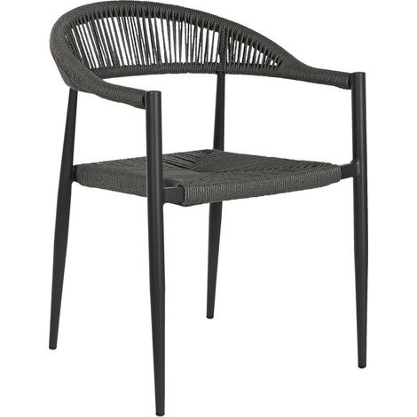 Chaise extérieure élégante en rotin et aluminium noir - Noir intense tressage élégant aluminium (1/5)