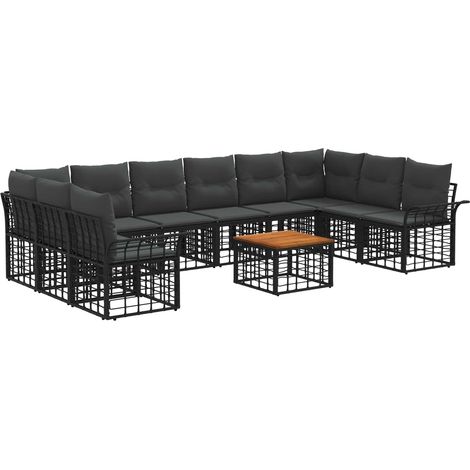 Set di divani da esterno 11 pcs Nero e Grigio scuro Poliestere vidaXL
