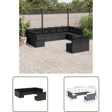 The Living Store Salon de jardin 12 pcs avec coussins noir résine tressée - Salon De Jardin - Meuble De Jardin - Canapé Extérieur - Ensemble Salon De Jardin - Mobilier De Jardin (1/3)