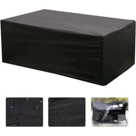 Tisch- und Stuhlhülle für Gartentische und Terrassenstühle, wasserdicht, winddicht, UV-beständig, geeignet für Tische, Stühle, Sofas und Gartenmöbel – Rechteckig (1/4)