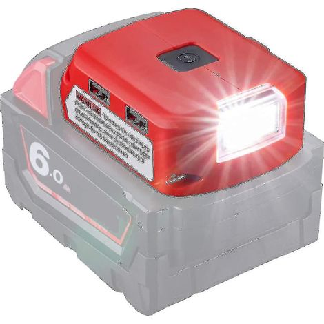 Adaptateur secteur pour batterie Milwaukee 18 V, port CC, lampe de travail LED et chargeur double USB, alimentation compatible avec Milwaukee 49-24-2371 M18 (1/3)