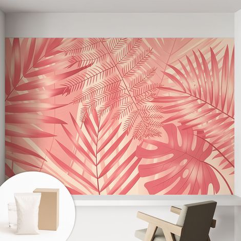 Papier peint intissé mural avec imprimé motifs décoratifs - style contemporain - Colle incluse gratuite Feuilles tropicales 152x104 cm (1/5)