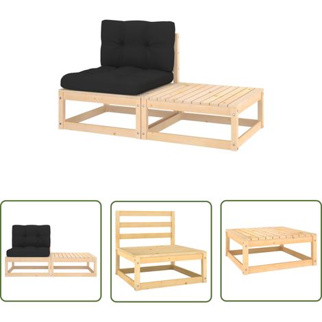 INLIFE Salon de jardin 2 pcs avec coussins Bois de pin massif (1/5)