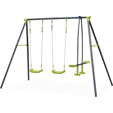 3-piece swing set with 2 swings and a tandem swing Green 272x154x197 cm - Tramontane