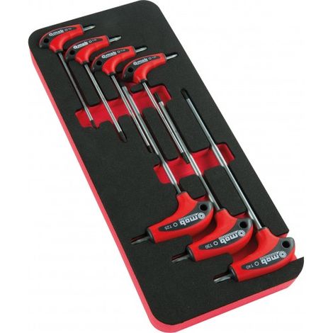 Mob Outillage – Coffret de clés Torx en T – Acier Chrome Vanadium – Poignée bimatière ergonomique – Module mousse 385x165 mm