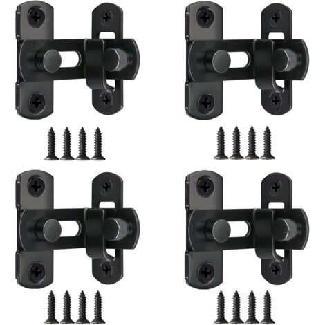 4 cerraduras para puertas corredizas de granero de 90 grados, pestillo de puerta corrediza de 3", cerradura de puerta de acero inoxidable, pernos de puerta pequeños de doble cara - Negro (1/5)