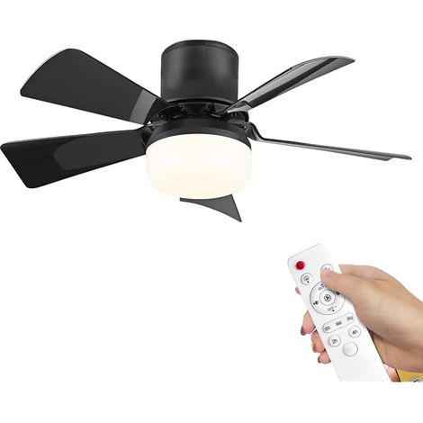 Ventilateur de plafond avec lumière et télécommande, ventilateur LED E27 avec intensité réglable, 3 vitesses et minuterie, petit ventilateur de plafond 32W avec lumière, douille E27, idéal pour chambr (1/5)