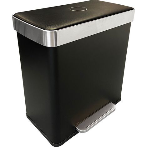 Hailo – Poubelle à pédale 60 L avec 2 bacs de 30 L – Fermeture soft-close – Finition noir mat – Idéale pour tri sélectif (1/5)