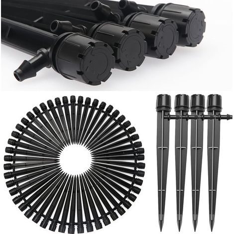 50 verstellbare Bewässerungstropfer, 360°-Mikro-Tropfsprinkler mit 8 Löchern, Widerhakenverbinder und Stützpfahl für 4/7-mm-Schläuche, Bewässerungstropfer-Einsatz (1/5)