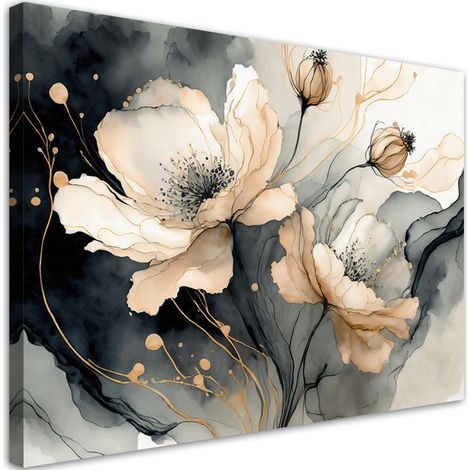 Quadro su tela, Fiori beige ad acquerello - 120x80