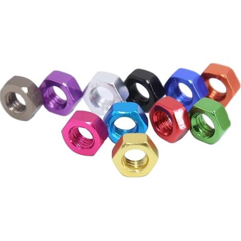 10/20/50 écrous hexagonaux colorés M3 M4 M5 M6 en aluminium anodisé (1/5)