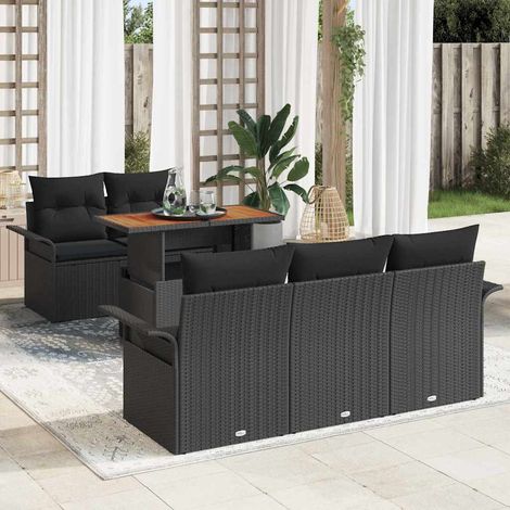 Conjunto de sofá de jardín 6 pcs Negro Poliratán vidaXL (1/5)