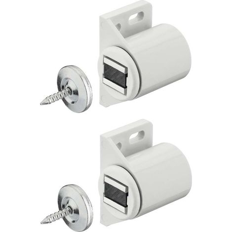 Loqueteau magnétique 2x à aimant rond blanc – Vis contreplaqué à visser – Pour porte placard cuisine salle de bain meuble (1/2)
