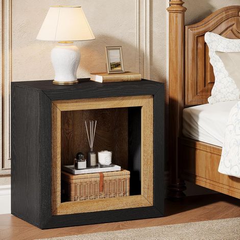 Tribesigns Table de Chevet, Design encadré, 60 cm, Table d'appoint Moderne avec Rangement Ouvert, Table Basse pour Chambre ou Salon, Noir et Marron, 1 pièce (1/5)