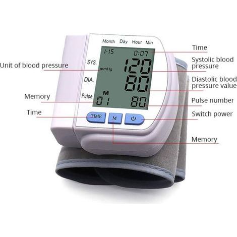 Tensiomètre Mesure Au Poignet, Tensiomètre Automatique au Poignet tensiomètre à pouls à Affichage à Cristaux liquides Mode Diffusion Fréquence Cardiaque Pouls Surveillance (1/3)