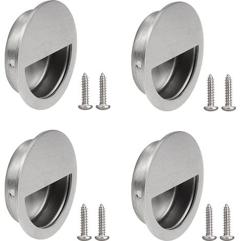 4 Pièces Poignée Ronde de Porte Coulissante Poignée Encastrée Ronde de Porte en Acier Inoxydable Encastrées Rondes Poignées de Porte Affleurantes avec Vis pour Tirage Porte Tiroirs Armoire