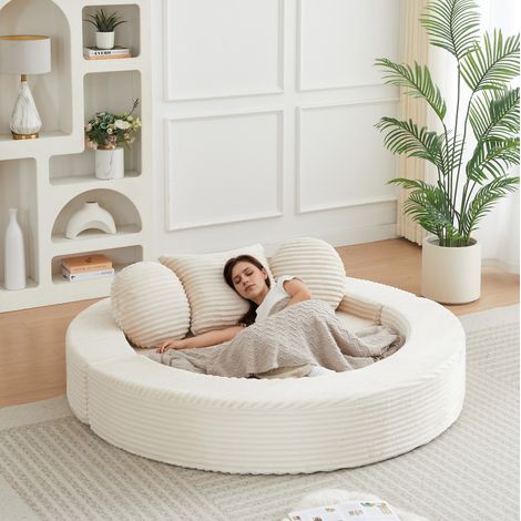 Divano letto convertibile 4 in 1 in schiuma e velluto a coste beige con 3 cuscini (1/5)