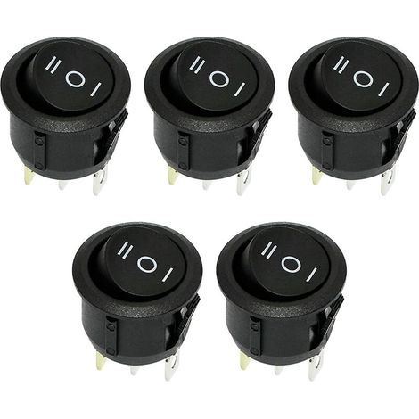 RIIEYOCA Interrupteur à bascule rond 5 pièces, interrupteur à bascule 3 broches 3 positions interrupteur à bascule à bascule ON-Off 6A/250V AC (noir) (1/5)
