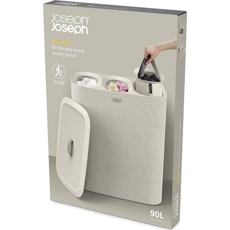 Cesta para separar la colada fácil de vaciar Joseph Joseph Tota Trio de 90 litros (gris) – 3 compartimentos, práctica, resistente y fácil de vaciar