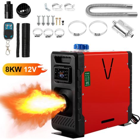 Wolketon Chauffage Diesel 8kW 12 V Air Diesel Chauffage, Air Heater Avec LCD Télécommande, pour Voiture Camion Bus Bateau, Avec Bluetooth, rouge (1/5)