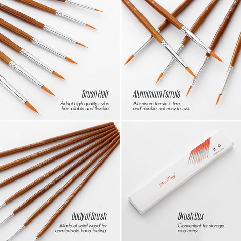 Kit de 7 pinceaux de dessin en nylon, pinceaux ronds pointus pour artistes, idéal pour la peinture acrylique, aquarelle, gouache et huile. (1/4)