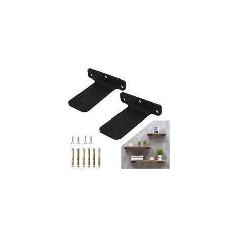 Equerre Etagere Murale 10 cm, 2 Pièces Equerre Charge Lourde Support Etagere Invisible Équerre Industrielle avec Vis Equerre Etagere Murale Métal pour étagère Déco Salon Chambre, Noir