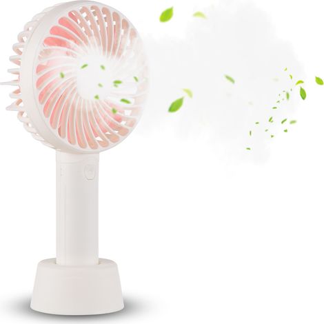 Ventilador de mano portátil recargable por USB, 3 velocidades, batería 1200mAh, base desmontable – Ideal para oficina y viajes (1/5)
