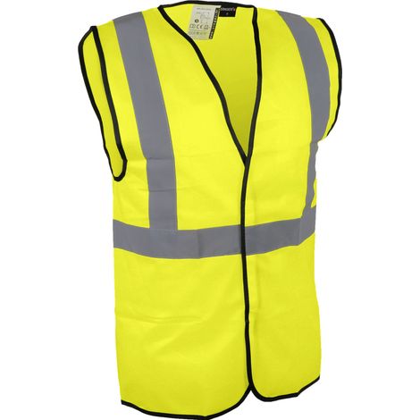 Gilet Haute Visibilite Jaune Fluorescent Singer - 3 Bandes Retro-Reflechissantes - EN ISO 20471 Classe 2 - Taille S - BTP Chantier (1/2)