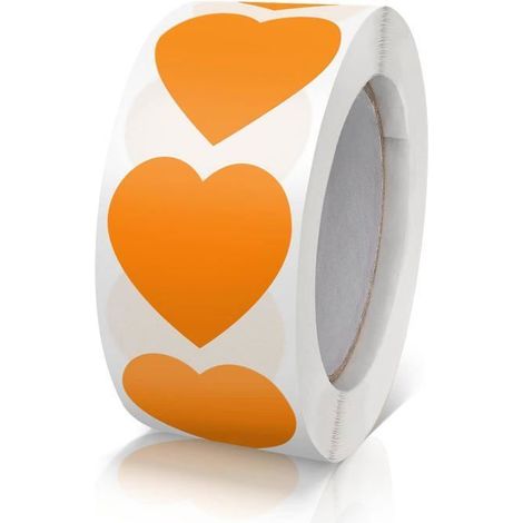 Autocollants Cœur Orange Étiquettes Autocollantes En Forme De Cœur Rouleau 25mm Petit Code Couleur Heart Sticker Pour 500 Pièces (1/4)