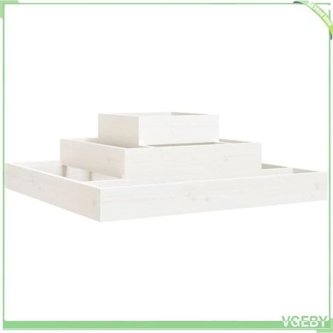 Jardinière / bac à fleurs - FAFEICY - Modèle à 3 niveaux - Bois de pin massif - Blanc - 80 x 80 x 27 cm (1/5)