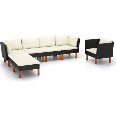 Set muebles de jardín 7 pzas ratán sintético eucalipto negro (1/5)