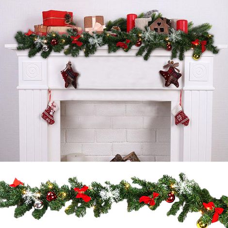 TolleTour Guirnalda navideña artificial, 5 m, 100 LED blanco cálido, con bolas, copos y lazos - Decoración navideña flexible para hogar, oficina, puerta, chi... (1/5)