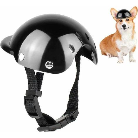 Haustierhelm, Hunde-Sicherheitskappe, Katzen-Fahrradhelmkappe, universeller, verstellbarer Motorradhelm aus Kunststoff für kleine Hunde und Katzen (Schwarz) (1/5)