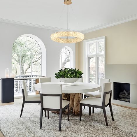 Großer Luxus Ring Kronleuchter Ø60cm, Champagner Kristall Pendelleuchte, LED 3 Farbmodi, Höhenverstellbar für Wohnzimmer