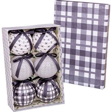 Coffret de 6 boules de Noël design noir et blanc - 7.5cm (1/3)