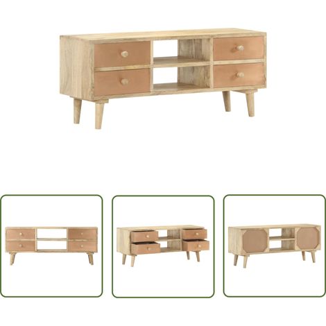 The Living Store Meuble TV 110x30x45 cm Bois de manguier solide - Meubles Tv - Meuble Tv - Meuble En Bois - Meuble Rustique - Bois De Manguier (1/5)
