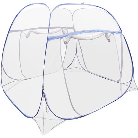 Moustiquaire de lit – 200×180×145 cm, bleue – Anti-moustiques, fond anti-chute – Pour lit queen size 1,8 m – 3 portes