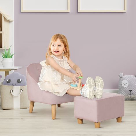 Fauteuil enfant avec repose-pieds pour les enfants de 3 à 5 ans. Design adorable, aspect velours. 51 cm x 51 cm x 50 cm. Rose. (1/5)