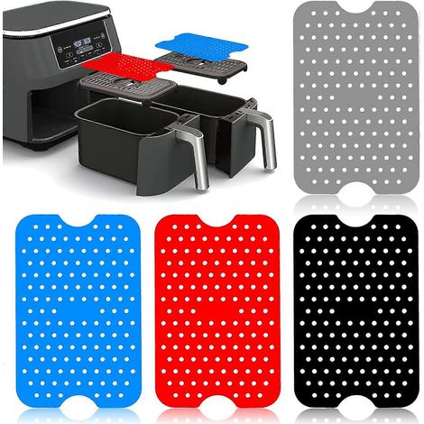 Lot de 4 accessoires pour friteuse à air chaud, tapis de cuisson double panier en silicone réutilisable de 20 cm x 13 cm pour friteuse à air chaud et accessoires de cuisine multifonctionnels