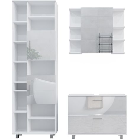 Badmöbel-Set Ilias, Weiß Hochglanz, 3 Teile, mit Hochschrank, Vicco (1/5)